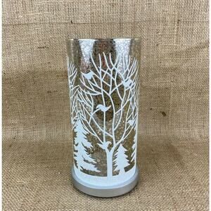Mercury Glass Hurricane Lamp with Winter Wonderland Scene